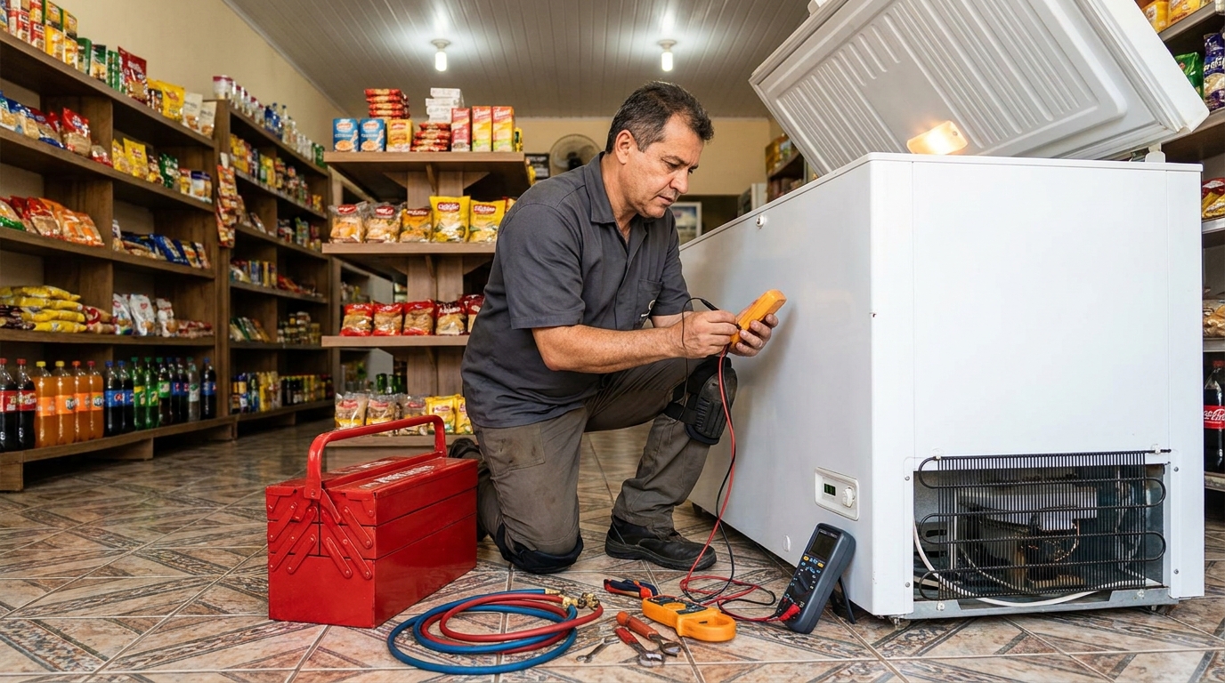 Recarga de gás refrigerante em freezer em atendimento em Campos dos Goytacazes‑RJ