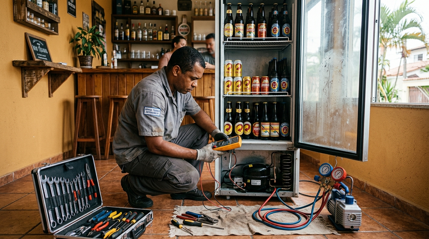 Troca de termostato de cervejeira em atendimento técnico em Campos dos Goytacazes‑RJ